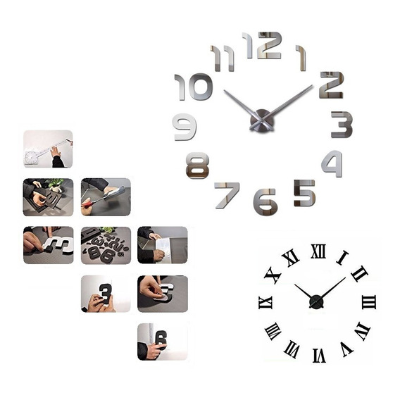 Reloj De Pared 3d Grande Plateado Diseño Moderno Decorativo 