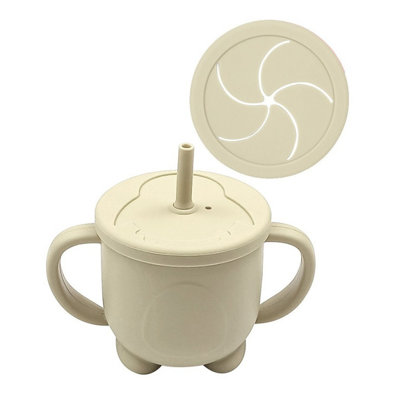 Vaso Silicona Bebe Doble Tapa/uso: Sorbete/contenedor Cereal Color Crema