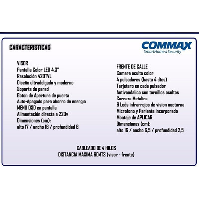 Kit Portero Visor Commax Lcd 4 Timbres Departamentos Ph Dtos