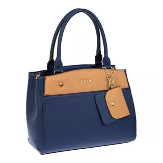 Bolsa Tyler Estilo Satchel Bolso Dama Mujer Original T1298 Acabado De Los Herrajes Brillante Color Azul Marino Color De La Correa De Hombro Negro