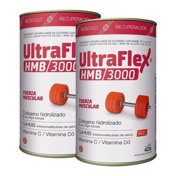 Suplemento en polvo TRB Pharma  Ultraflex HMB/3000 colágeno hidrolizado sabor frutos rojos en lata de 420g pack x 2 u