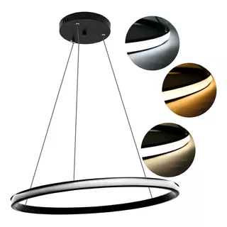 Lampara Colgante Aro De Luz Led De 3 Tonos Minimalista Color Negro