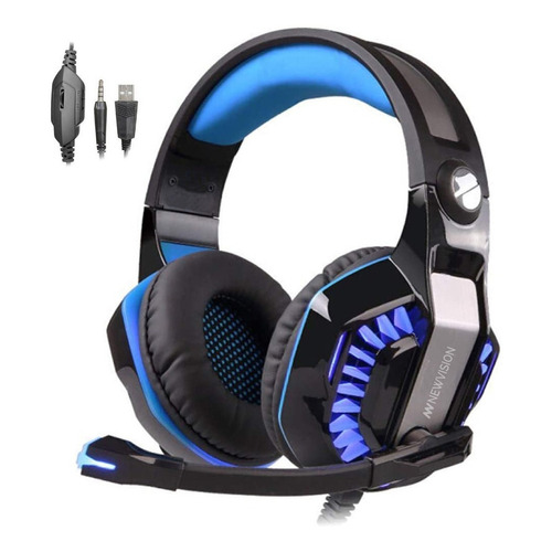 Auriculares Gamer Newvision Nw2000 Pro Negro Y Azul