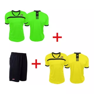 2 Camisas Arbitro Futebol Ideias Original + 1 Short C/ Bolso