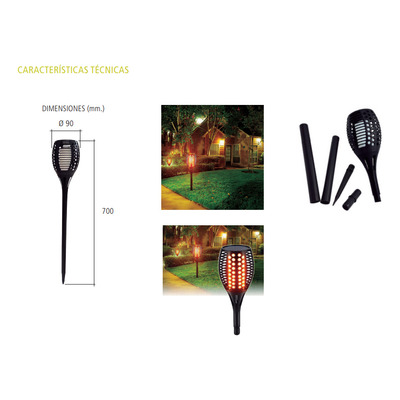 Estaca Led Solar Jardin Tipo Antorcha Llama Th007 Tbcin