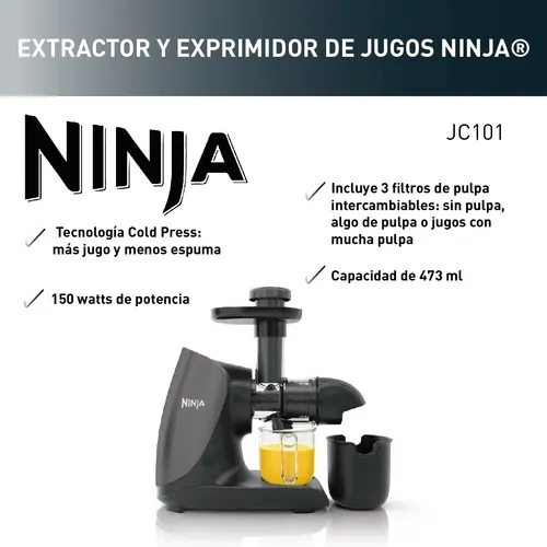 Ninja JC101 Cold Press Pro - Exprimidor lento compacto con control total de  pulpa y fácil de limpiar, grafito, 13.8 pulgadas de largo x 6.9 pulgadas de  ancho x 14.2 pulgadas de