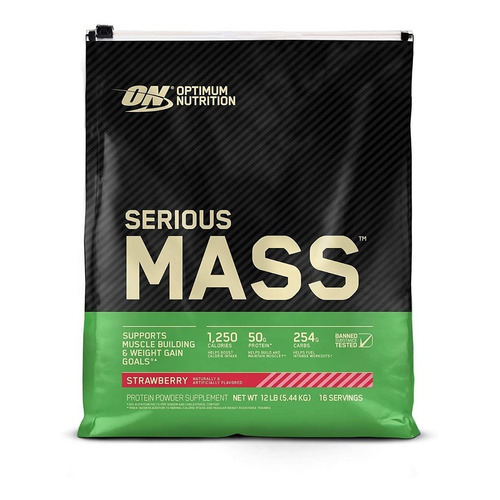 Suplemento en polvo Optimum Nutrition  Mass Serious Mass carbohidratos sabor fresa en bolsa de 5.44kg