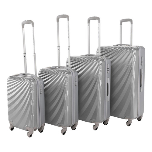 Kit De 4 Maletas Rigidas Viaje4 Ruedas Abs Sky Travel Color Plateado Rayas