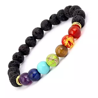 Pulsera De 7 Chakras Piedras Naturales + Piedras Volcánicas