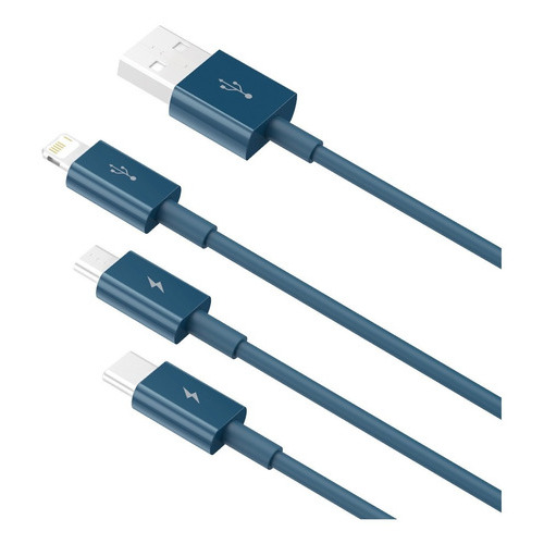 Cable Usb 3 en 1 Baseus (Microusb - Usb-c - Lightning) Color Azul