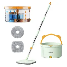 Mopa Trapeador Balde Escurridor Lampazo Centrifuga Separador Agua Sucia/limpia Doble Compartimiento Homettler Wash Turbo Verde Claro