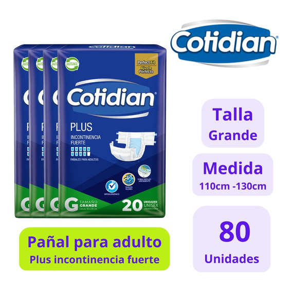 Cotidian Pañales Adulto Plus Inc.fuerte Talla G - 4x20uds