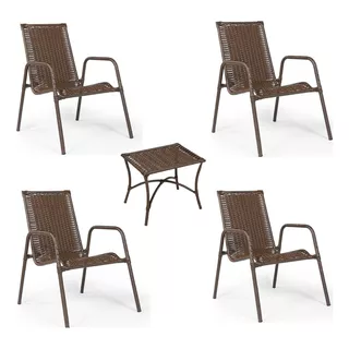 4 Cadeiras + Mesa Centro Jardim Área Externa P/ Sol E Chuva