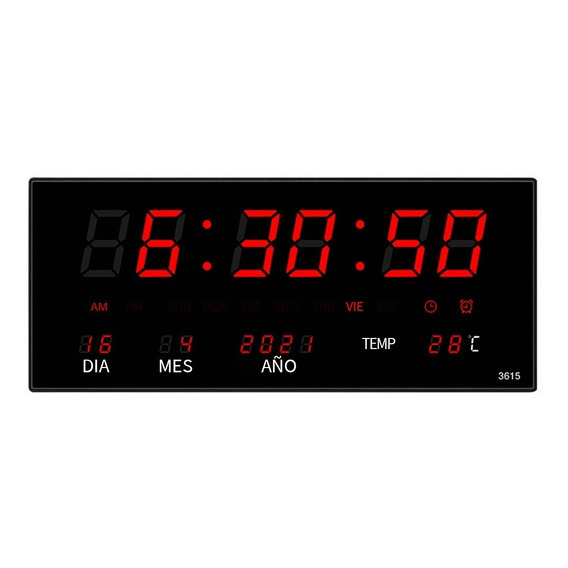 Reloj De Pared Led Con Termómetro Y Calendario Despertador