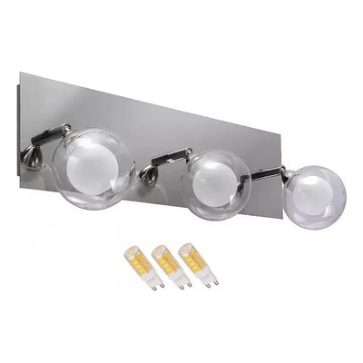 Aplique 3 Luces Baño Doble Vidrio Acero Cromo Con Led A653