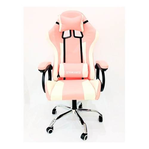 Silla de escritorio Ideon Extreme Hunter Pro gamer ergonómica  rosa y blanca con tapizado de cuero sintético