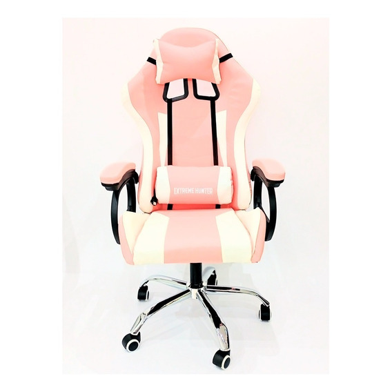 Silla de escritorio Ideon Extreme Hunter Pro gamer ergonómica  rosa y blanca con tapizado de cuero sintético