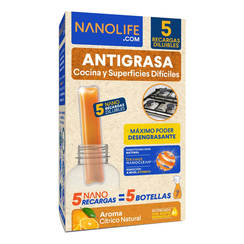 Nanolife Antigrasa - Recarga 600 Ml - 5 Unidades