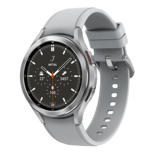 Samsung Galaxy Watch4 Classic (Bluetooth) 1.4" caja 46mm de  acero inoxidable  silver, malla  silver de  fluoroelastómero y bisel  plateado de  acero inoxidable SM-R890
