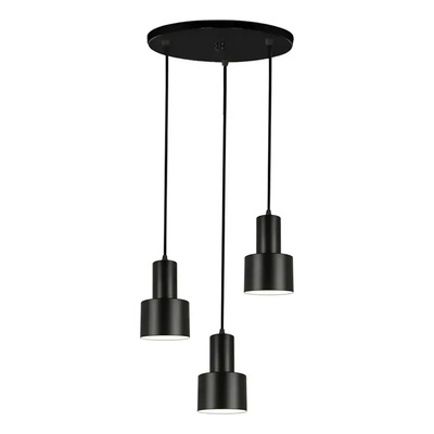 Colgante 3 Luces Nero Negro Apto Led E27 Base Redonda Negro
