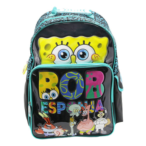 Mochila Escolar Bob Esponja Black Color Negro Diseño De La Tela Liso