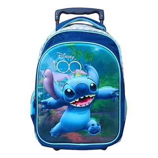 Mochila Infantil 3d Stitch Disney 100 Carro Tafeta Grande Diseño De La Tela Liso