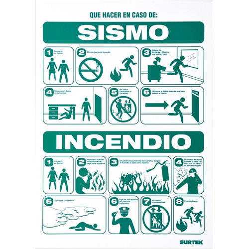 Señal Letrero De Indicaciones Para Sismo / Incendio Verde