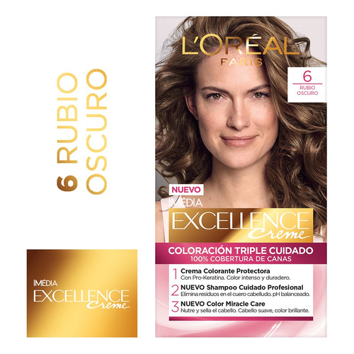 Tintura Loreal Paris Excellence Creme Tono 6 Rubio Oscuro