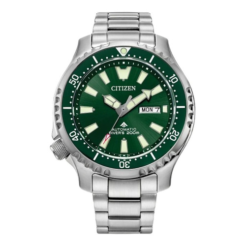 Reloj Citizen Promaster Dive Automatic Ny0151-59x Timesquare Color De La Correa Plateado Color Del Bisel Verde Color Del Fondo Verde