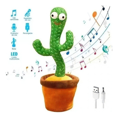 Cactus Bailarín Tuna Música 120 Canciones Repite Voces Usb Color Verde claro