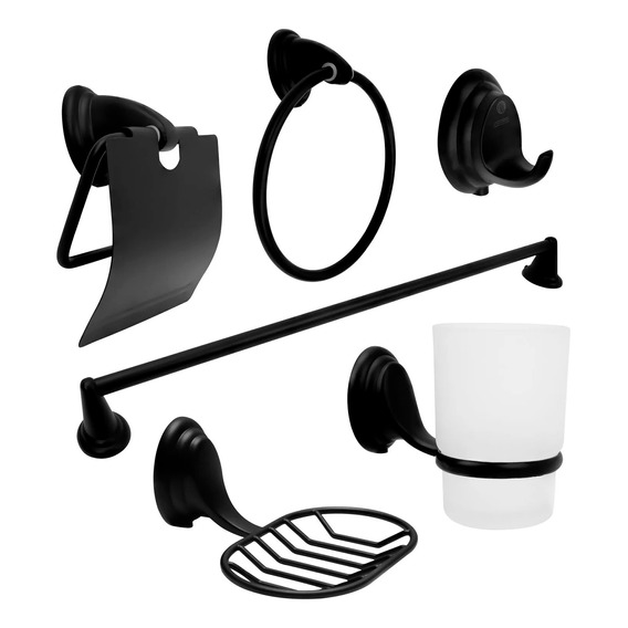 Juego De Accesorios Para Baño Negro Zinc 6 Piezas