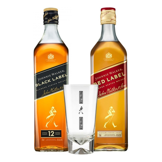 Whisky Johnnie Walker Red Label + Black Label + Vaso