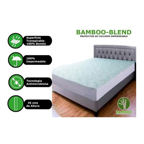 Cubrecolchon Bambu Blend King Size 100% Silencioso Color Blanco/verde Diseño De La Tela Grabado