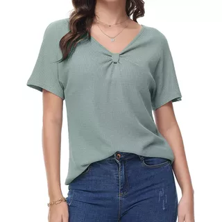 Blusa De Mujer Manga Corta Casual Dama Con Cuello En V