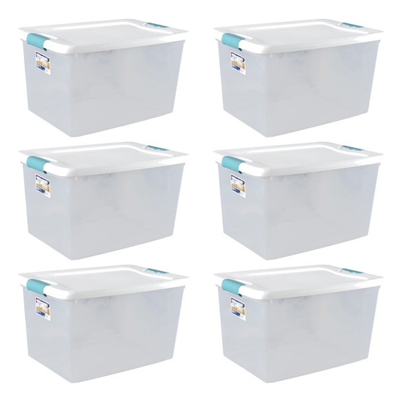 6 Cajas De Plastico Sterilite 61 Litros Transparente
