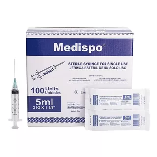 Jeringa De 5ml Con Aguja Caja X100und - Medispo 21g X 1 1/2 