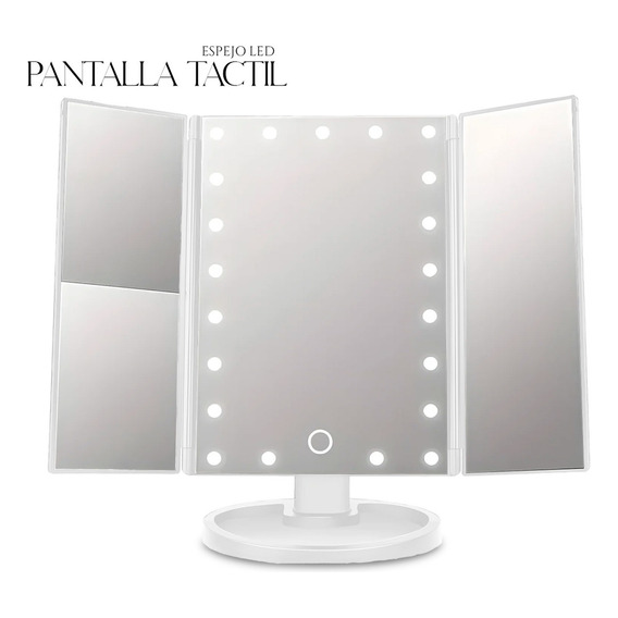 Espejo De Maquillaje Led Con Pantalla Táctil Rotacion 360 Marco Blanco