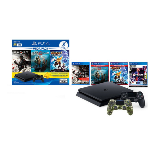 Consola Ps4 Standard 1tb Megapack + 1 Control Dualshock Color Negro