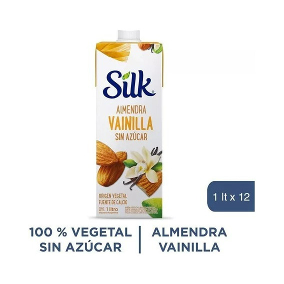 Leche De Almendras Vainilla Sin Azúcar Silk X 1 L Pack X 12u
