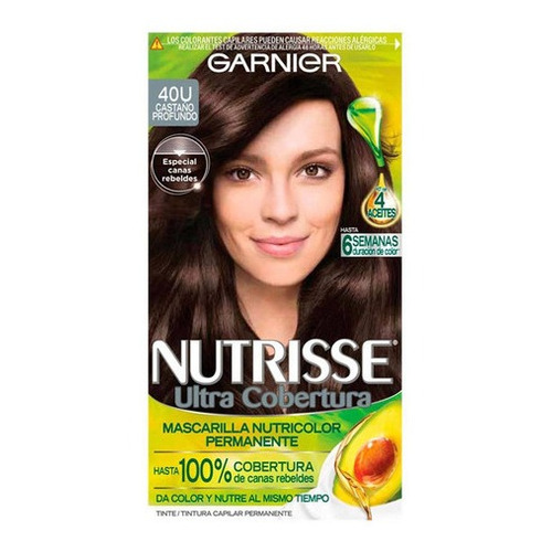 Kit Tintura Garnier  Nutrisse ultra cobertura Mascarilla nutricolor permanente tono 40u castaño profundo para cabello