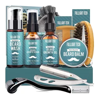 Kit Crecimiento Barba Rodillo Aceite Balsamo Peine Barbera