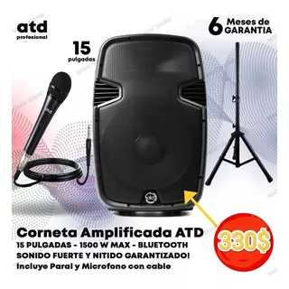 Corneta 15 Activa 1500w + Paral + Micrófono Atd Fmbt-1500