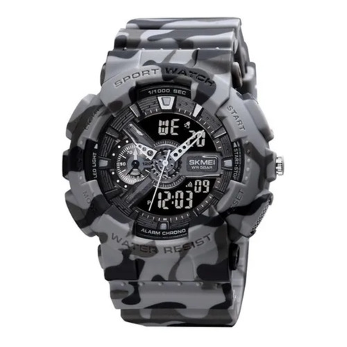 Reloj pulsera Skmei 1688 con correa de poliuretano color gray camouflage - fondo negro