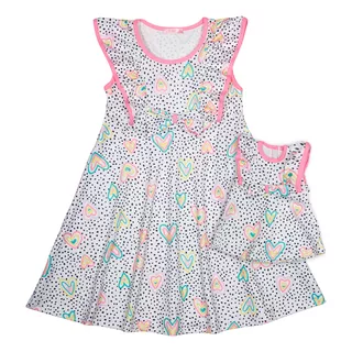 Vestido Poá Corações Ma0216 + Vestido Da Boneca Marthiê