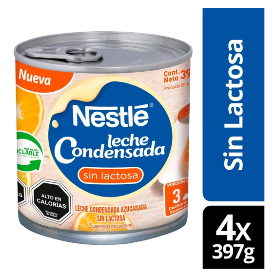 Leche Condensada Nestlé® Sin Lactosa Lata 397g X4 Tarros