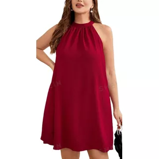 Vestido Suelto Tinto Con Cuello Halter Tallas Extras 3xl