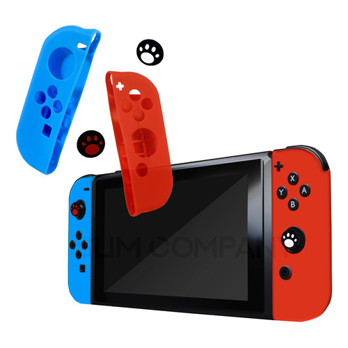 Funda Silicon Para Joy-con Nintendo Switch Goma Thumb Stick Color Azul/rojo