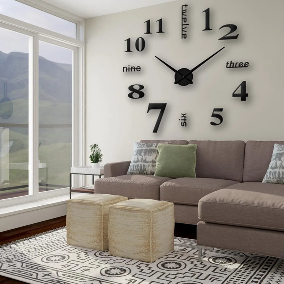 Reloj De Pared 3d Grande Moderno De Cuarzo Y Aluminio(negro)