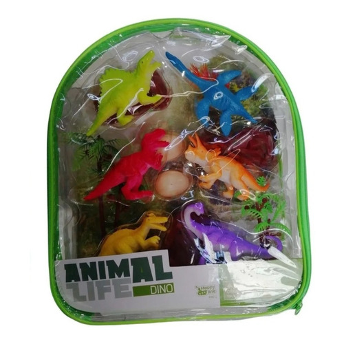 Animal Life Dino Mochila Set X6 Dinosaurios Con Accesorios