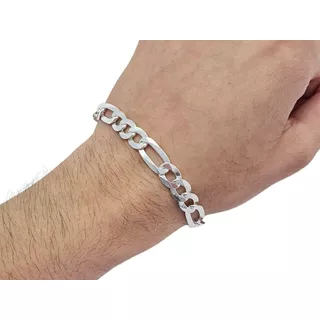 Pulseira De Prata Masculina 3x1 Fígaro Maciça Grossa 10mm